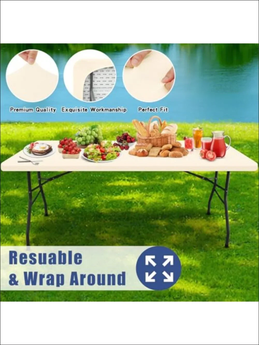 2 Pack Rectangle Spandex Fitted Tablecloth 6FT Elastic Waterproof Washable